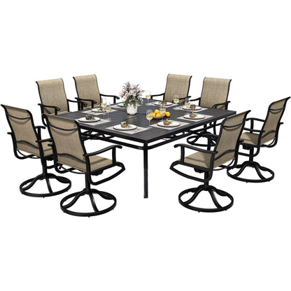 Set da pranzo per esterni 5/7/9 pezzi con sedie girevoli in textilene da 28 W, tavolo