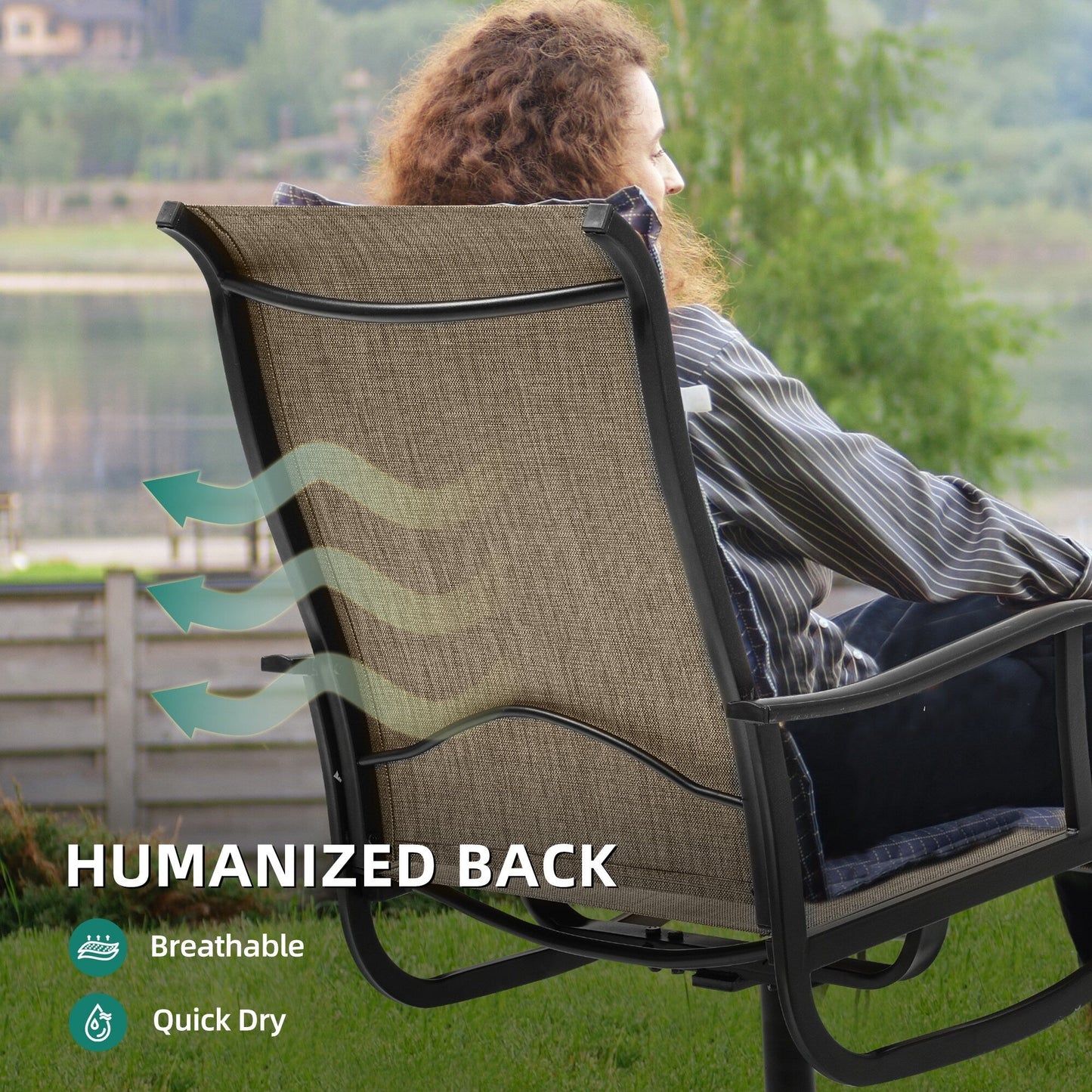 Set da pranzo per esterni 5/7/9 pezzi con sedie girevoli in textilene da 28 W, tavolo