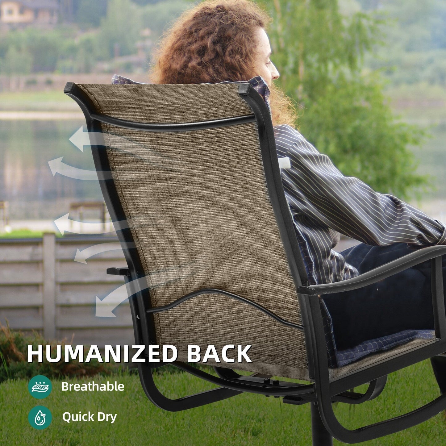 Set da pranzo per esterni 5/7/9 pezzi con sedie girevoli in textilene da 28 W, tavolo