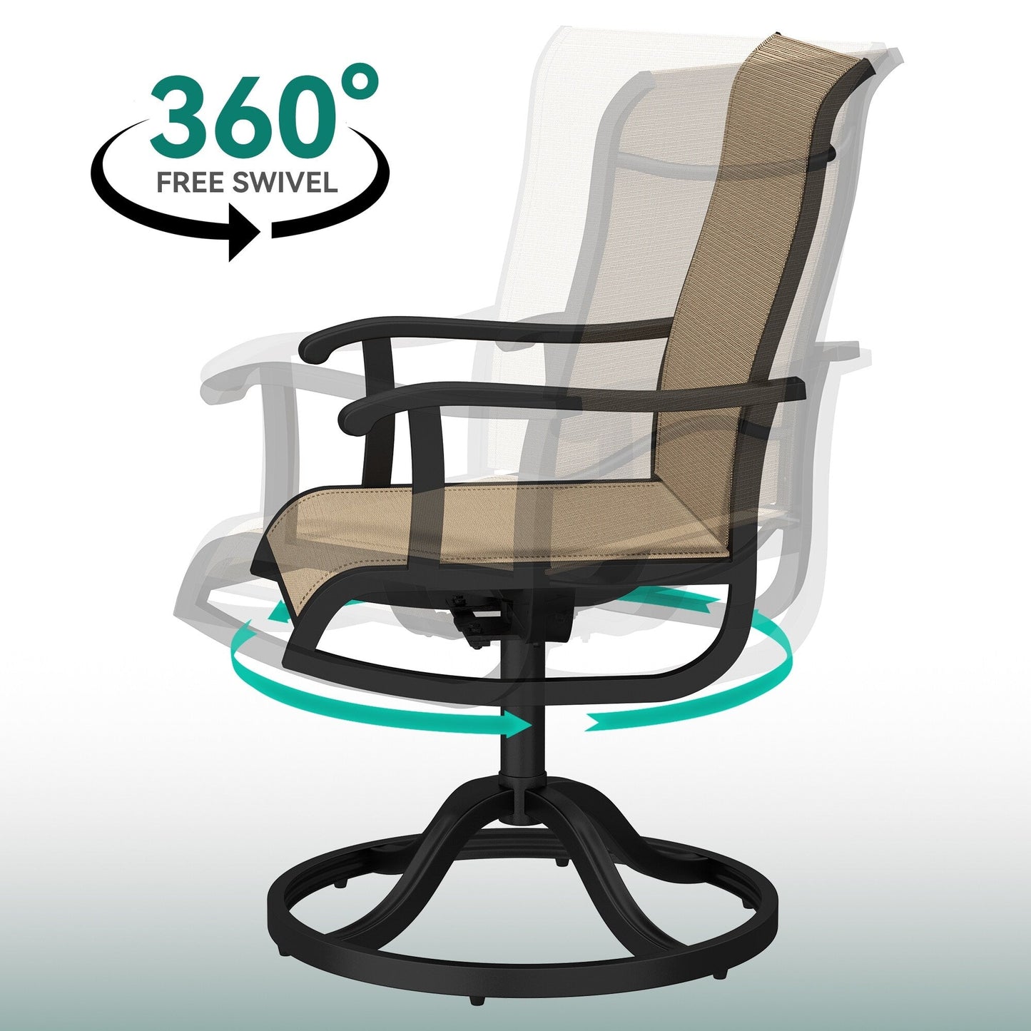 Set da pranzo per esterni 5/7/9 pezzi con sedie girevoli in textilene da 28 W, tavolo