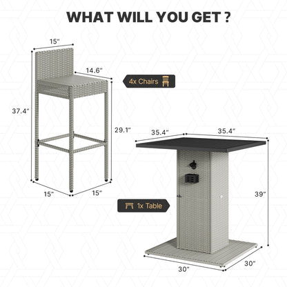 Set da bar in vimini per mobili da esterno Moasis da 5 pezzi - 5 pezzi