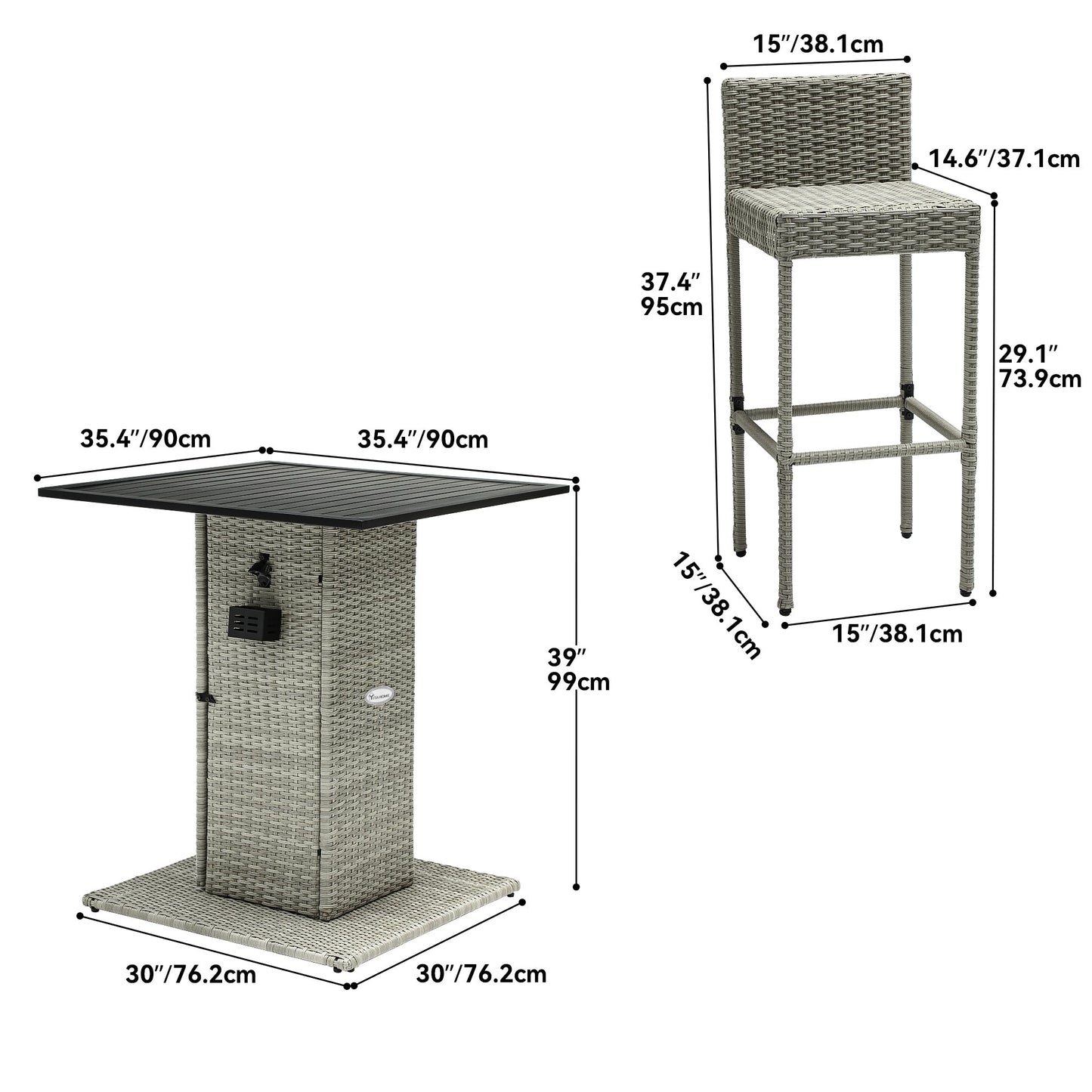Set da bar in vimini per mobili da esterno Moasis da 5 pezzi - 5 pezzi