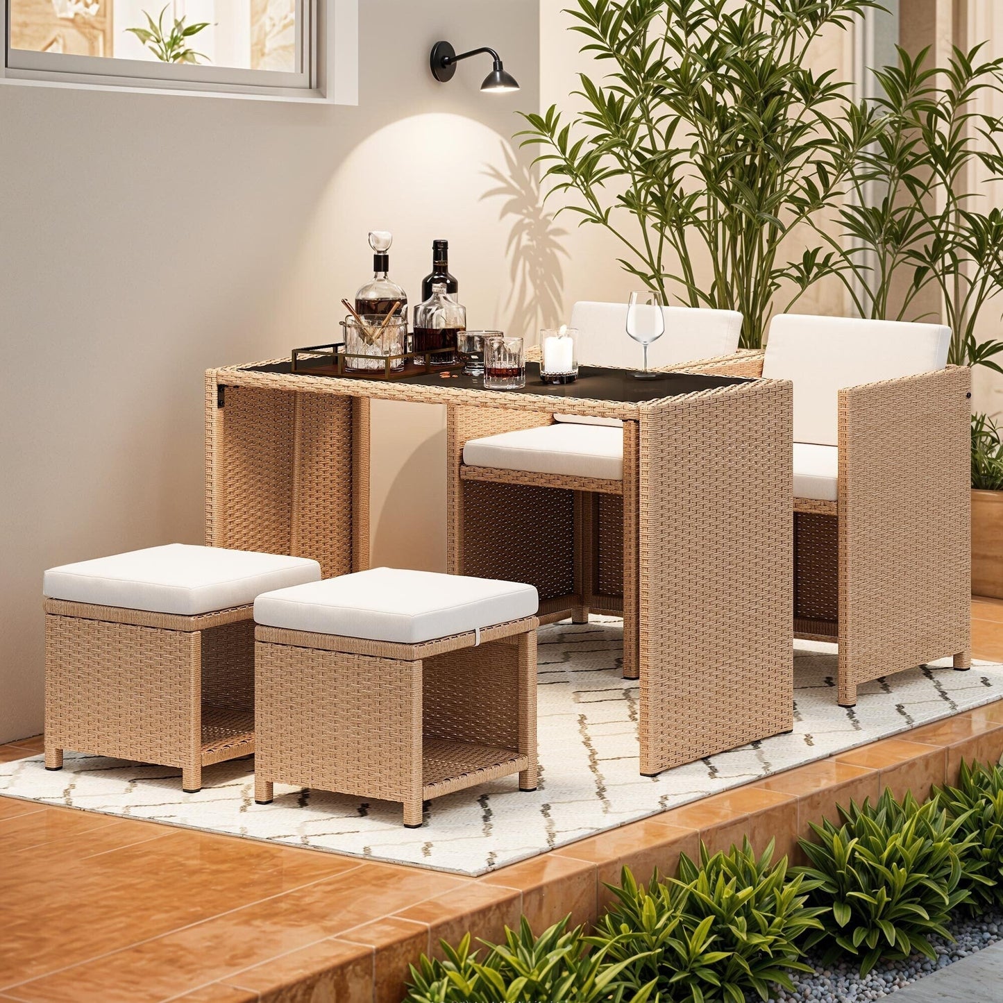 Set da bar in vimini per mobili da esterno Moasis da 5 pezzi - 5 pezzi