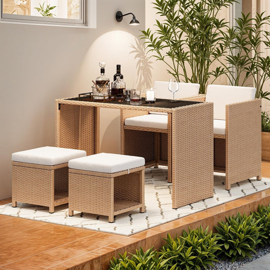 Set da bar in vimini per mobili da esterno Moasis da 5 pezzi - 5 pezzi