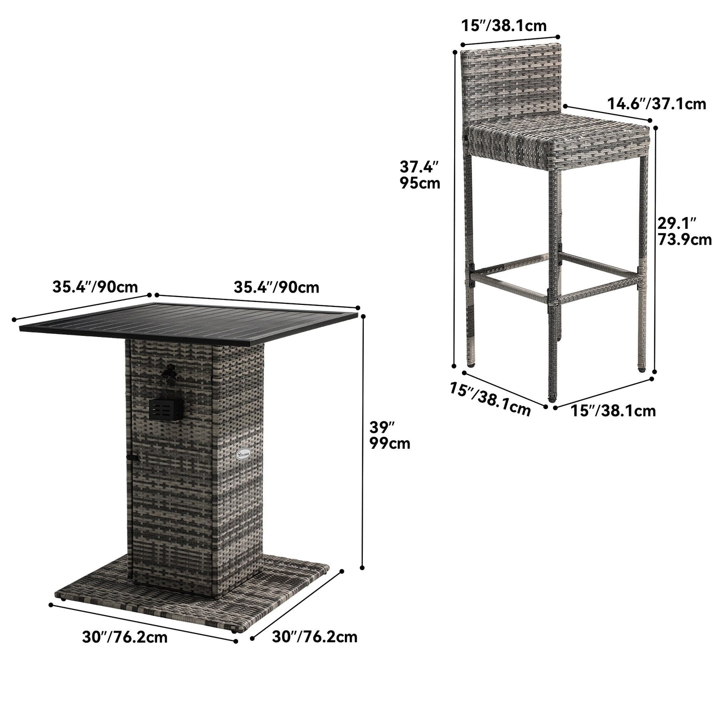 Set da bar in vimini per mobili da esterno Moasis da 5 pezzi - 5 pezzi