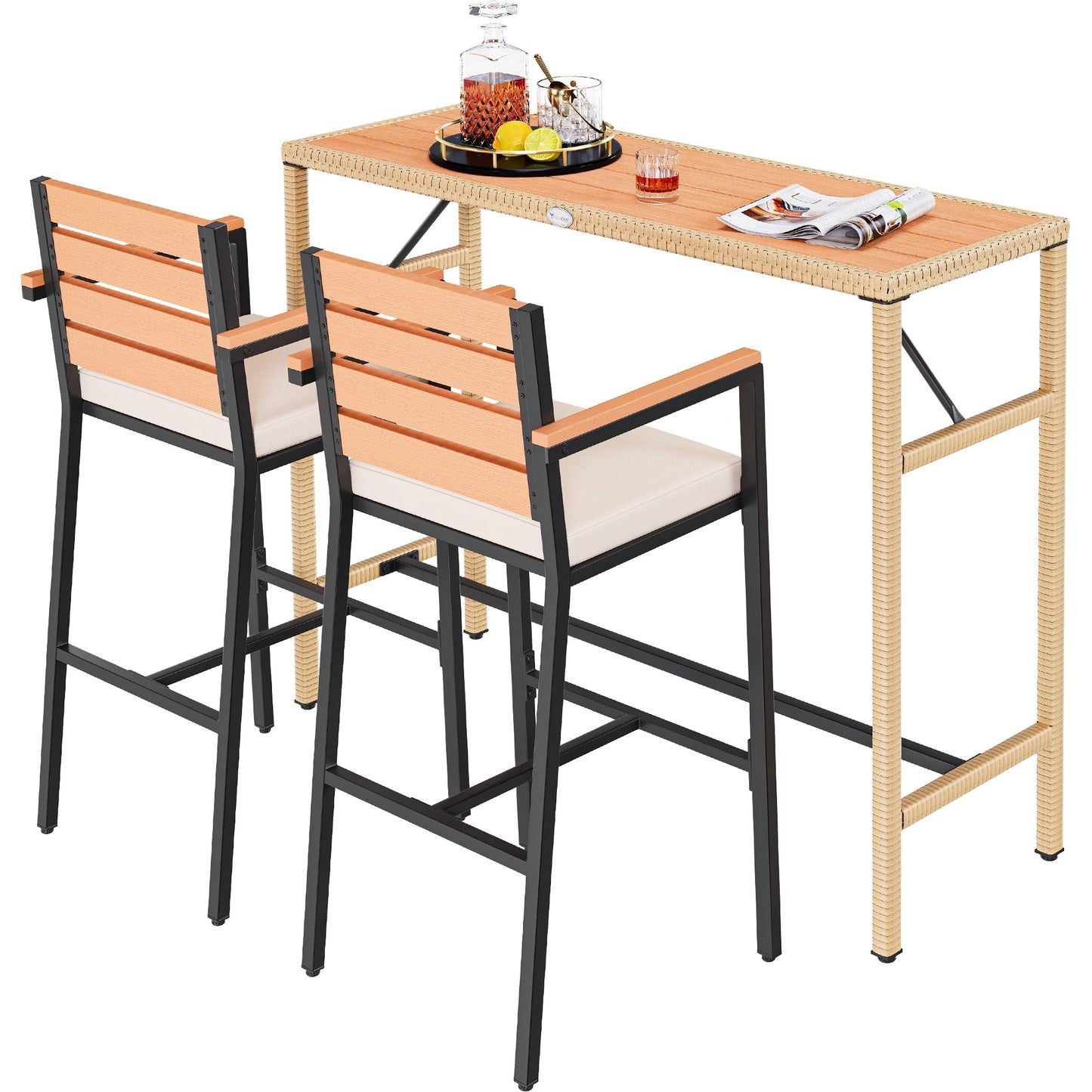Set di 5 tavoli da bar per esterni Moasis, set di mobili da bistrot per esterni in vimini e altezza bar per esterni