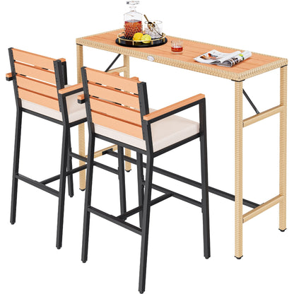 Set di 5 tavoli da bar per esterni Moasis, set di mobili da bistrot per esterni in vimini e altezza bar per esterni