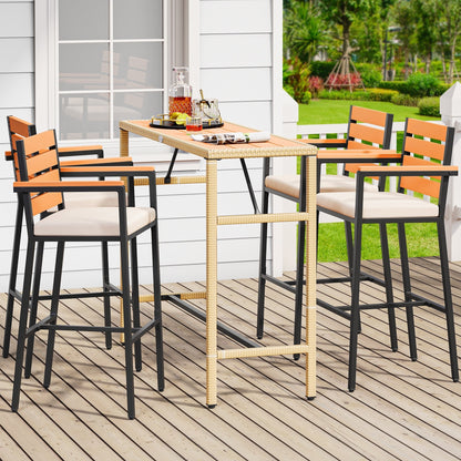 Set di 5 tavoli da bar per esterni Moasis, set di mobili da bistrot per esterni in vimini e altezza bar per esterni