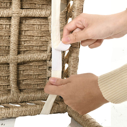 Set da bar in vimini e rattan Moasis da 5 pezzi, mobili da pranzo per patio con portabicchieri e 4 sgabelli da bar imbottiti