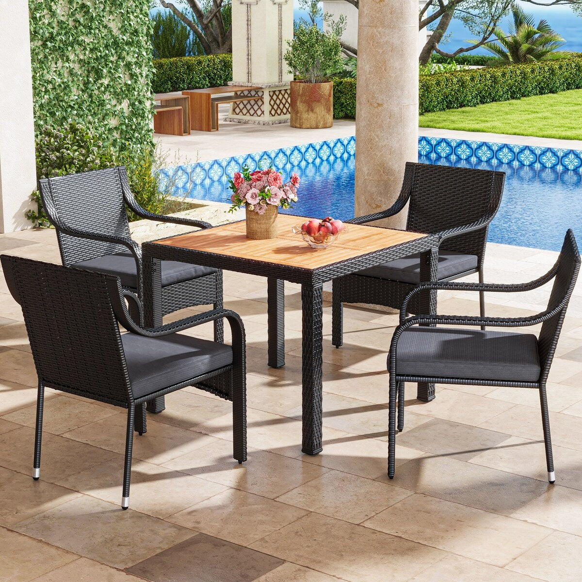 Set da pranzo quadrato da patio Moasis da 5 pezzi - 5 pezzi