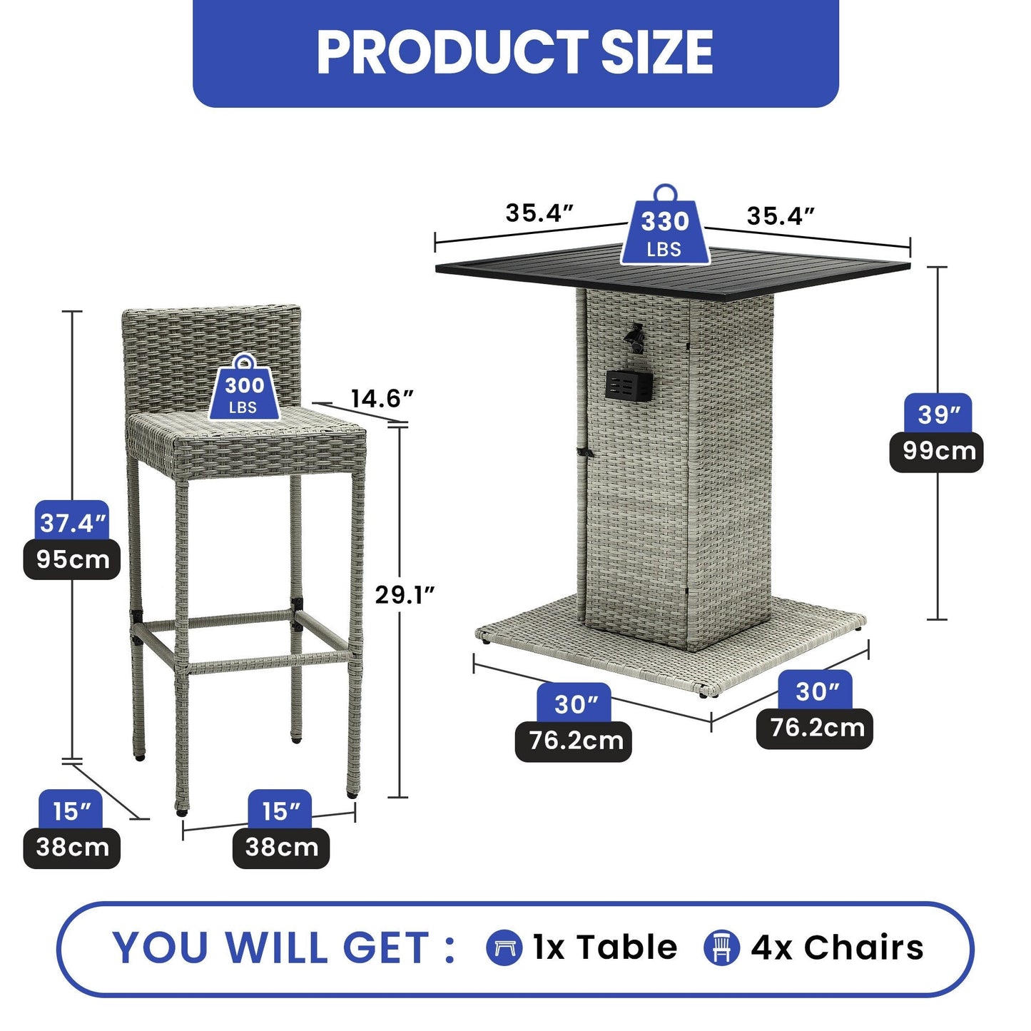 Set da bar per patio in vimini Moasis da 5 pezzi - 5 pezzi