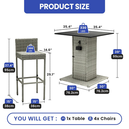Set da bar per patio in vimini Moasis da 5 pezzi - 5 pezzi