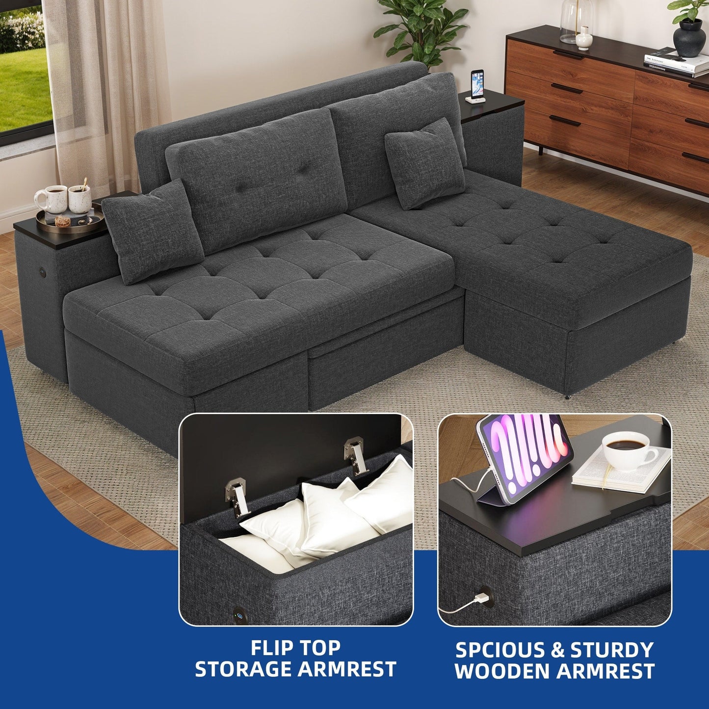 Divano letto multifunzionale 5 in 1 Moasis, divano moderno pieghevole