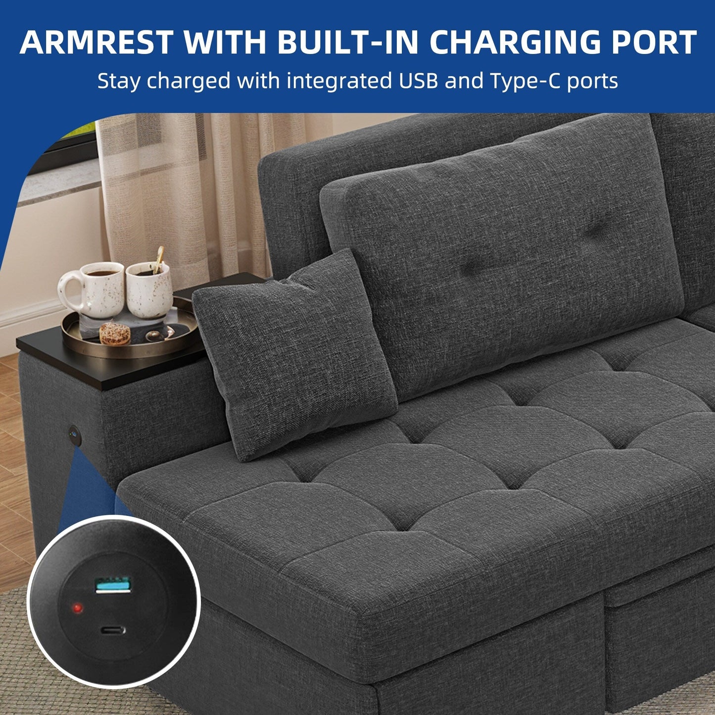 Divano letto multifunzionale 5 in 1 Moasis, divano moderno pieghevole