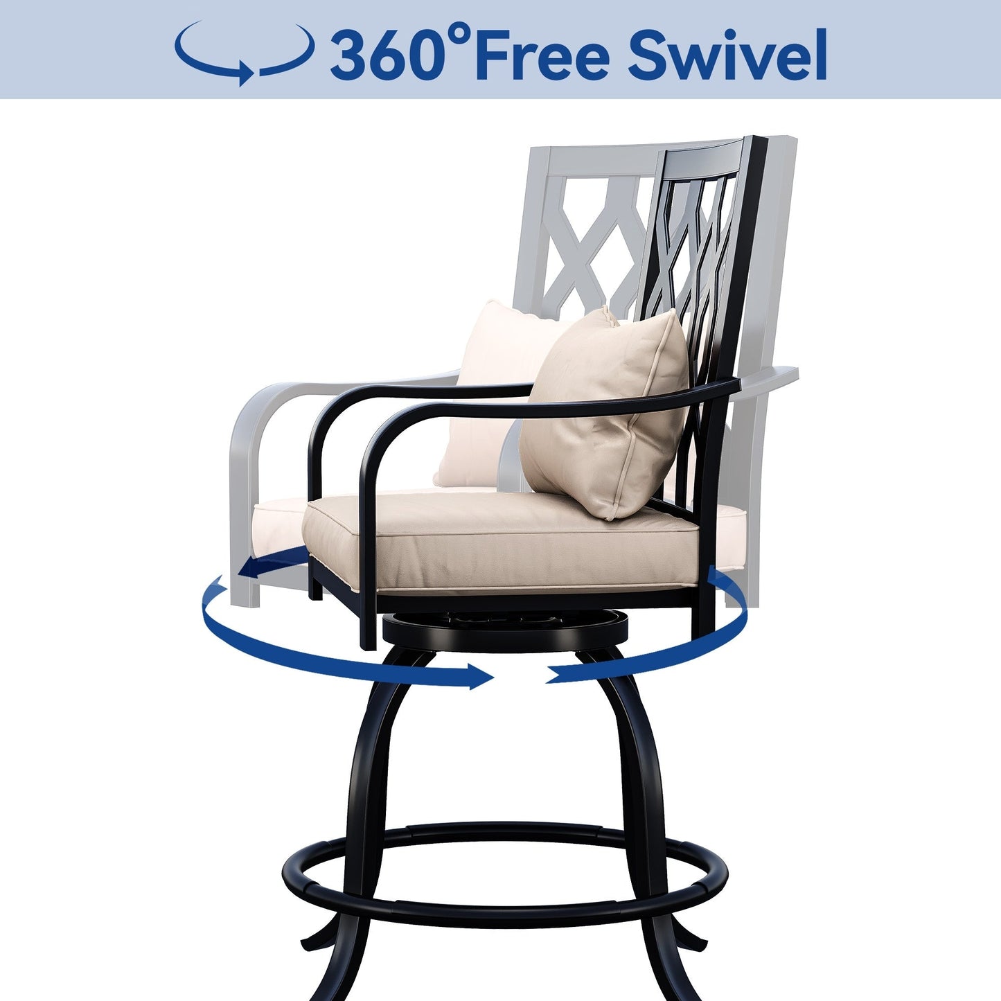 Set da pranzo girevole per esterni con sedie imbottite da 29 W, tavolo da patio