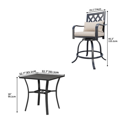 Set da pranzo girevole per esterni con sedie imbottite da 29 W, tavolo da patio