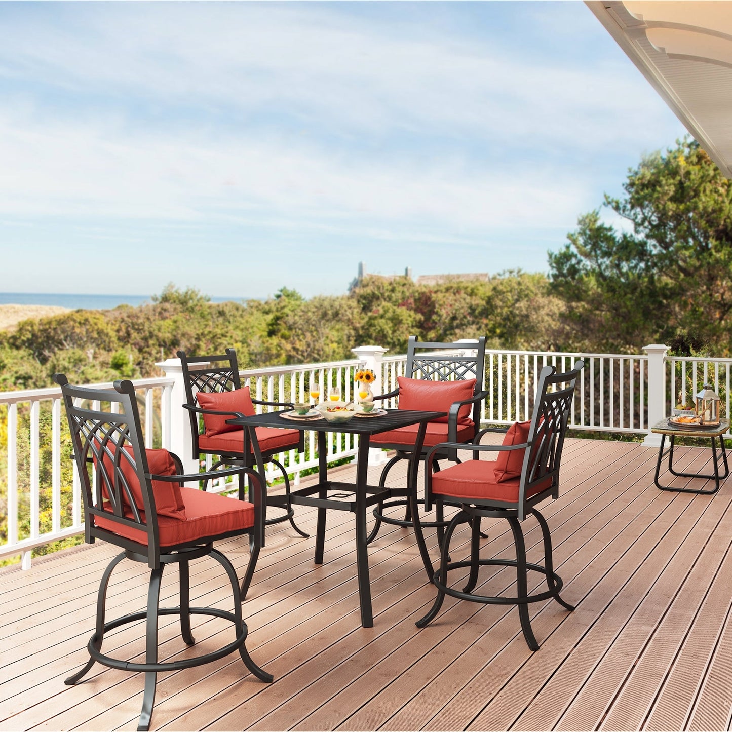 Set da pranzo girevole per esterni con sedie imbottite da 29 W, tavolo da patio