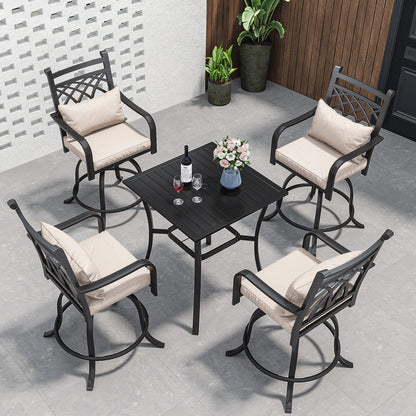 Set da pranzo girevole per esterni con sedie imbottite da 29 W, tavolo da patio