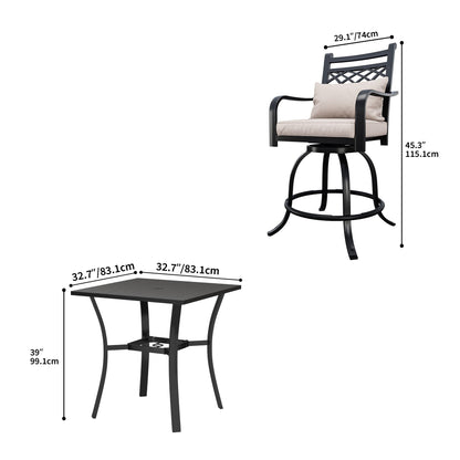 Set da pranzo girevole per esterni con sedie imbottite da 29 W, tavolo da patio