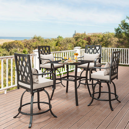 Set da pranzo girevole per esterni con sedie imbottite da 29 W, tavolo da patio