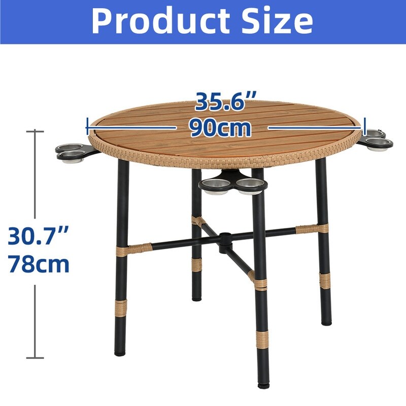 Set da pranzo per esterni Moasis da 5 pezzi in rattan, tavolo con sedie in vimini e foro per ombrellone