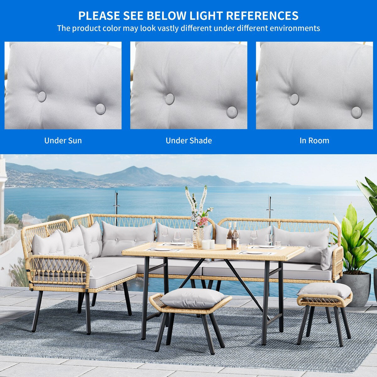 Set da conversazione per mobili da giardino in vimini Moasis da 6 pezzi - 6 pezzi