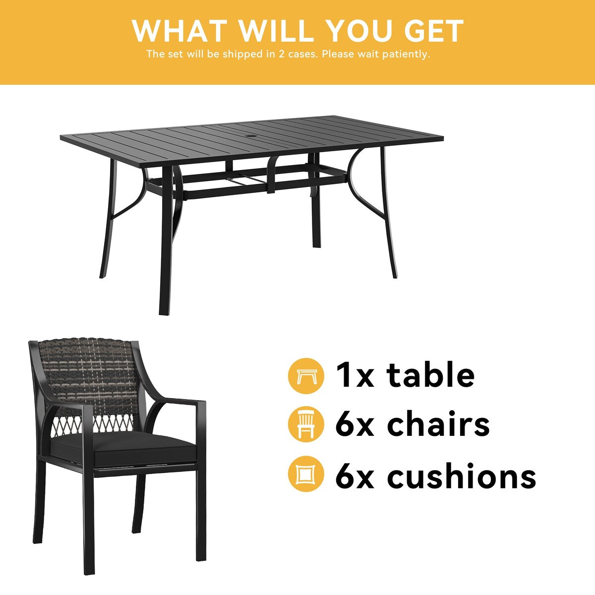 Set da pranzo da patio Moasis da 7 pezzi - 37,8 L x 35 W x 43,2 H