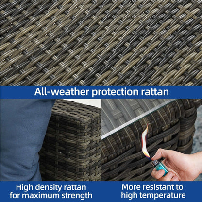 Moasis, set da conversazione con divano componibile in vimini, 7 pezzi, per esterni, patio, con tavolino e cuscini