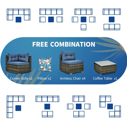 Moasis, set da conversazione con divano componibile in vimini, 7 pezzi, per esterni, patio, con tavolino e cuscini