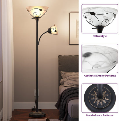 Lampada da terra tradizionale Torchiere Moasis 71 con luce di lettura regolabile, paralumi in vetro alabastro - 71H