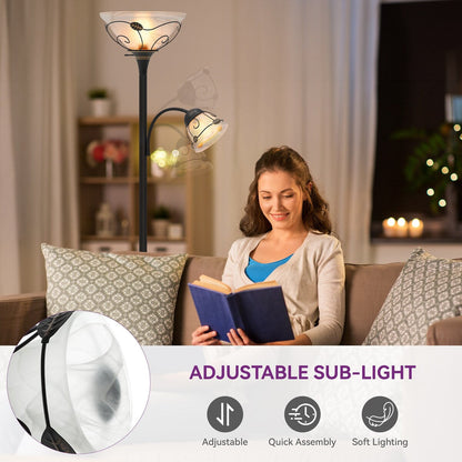 Lampada da terra tradizionale Torchiere Moasis 71 con luce di lettura regolabile, paralumi in vetro alabastro - 71H