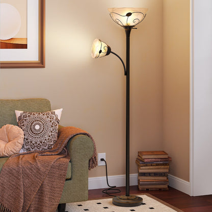 Lampada da terra tradizionale Torchiere Moasis 71 con luce di lettura regolabile, paralumi in vetro alabastro - 71H