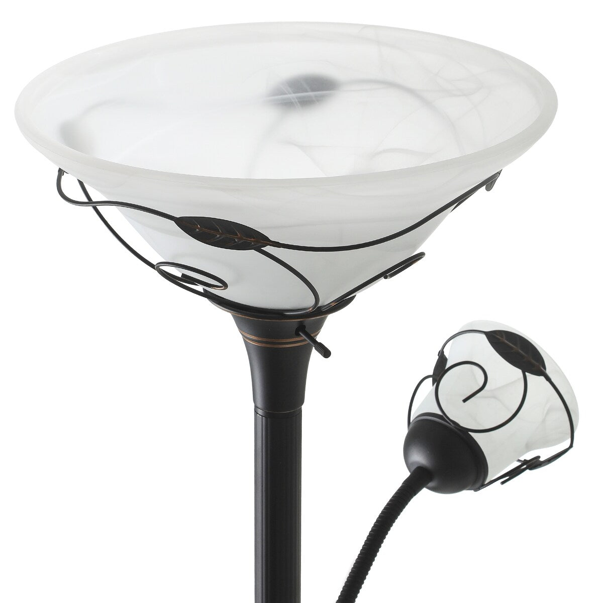 Lampada da terra tradizionale Torchiere Moasis 71 con luce di lettura regolabile, paralumi in vetro alabastro - 71H