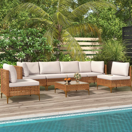 Moasis 7 pezzi set di divani componibili per mobili da giardino, per patio, cortile, piscina, veranda, con tavolino e cuscini