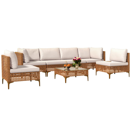 Moasis 7 pezzi set di divani componibili per mobili da giardino, per patio, cortile, piscina, veranda, con tavolino e cuscini