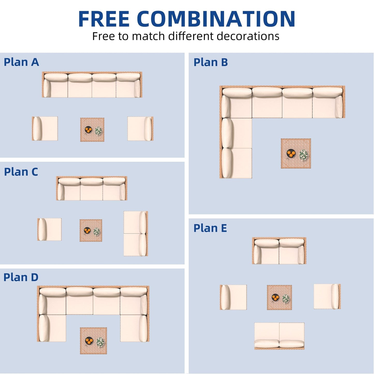Moasis 7 pezzi set di divani componibili per mobili da giardino, per patio, cortile, piscina, veranda, con tavolino e cuscini