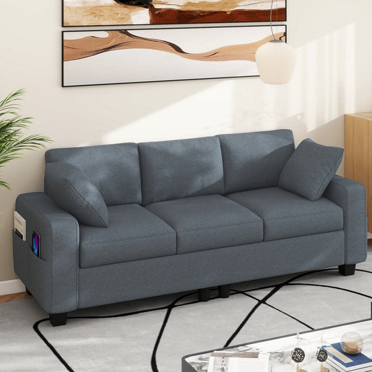 Divano imbottito Moasis 80 a 3 posti, 2 cuscini, divani con tasche laterali per soggiorno