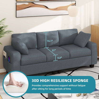 Divano imbottito Moasis 80 a 3 posti, 2 cuscini, divani con tasche laterali per soggiorno