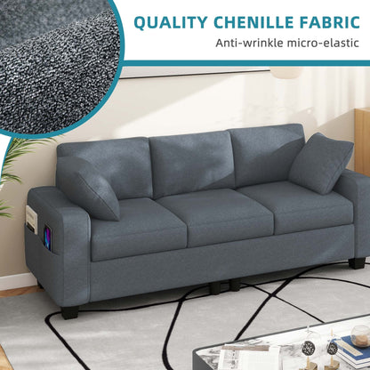 Divano imbottito Moasis 80 a 3 posti, 2 cuscini, divani con tasche laterali per soggiorno