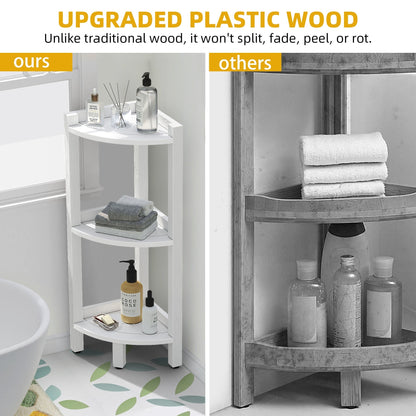 Moasis Bathroom Mensola angolare a 3 livelli, sgabello angolare, organizer per mensole in legno sintetico