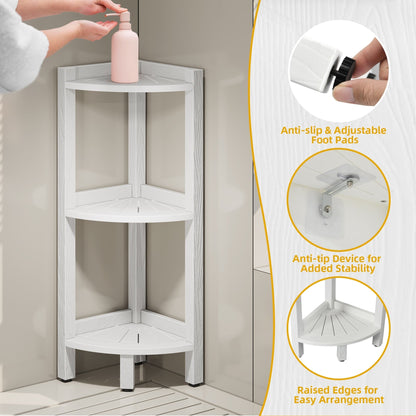 Moasis Bathroom Mensola angolare a 3 livelli, sgabello angolare, organizer per mensole in legno sintetico