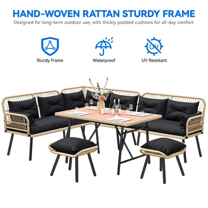 Set da conversazione per mobili da giardino in vimini nero Moasis da 6 pezzi - 6 pezzi