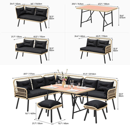 Set da conversazione per mobili da giardino in vimini nero Moasis da 6 pezzi - 6 pezzi