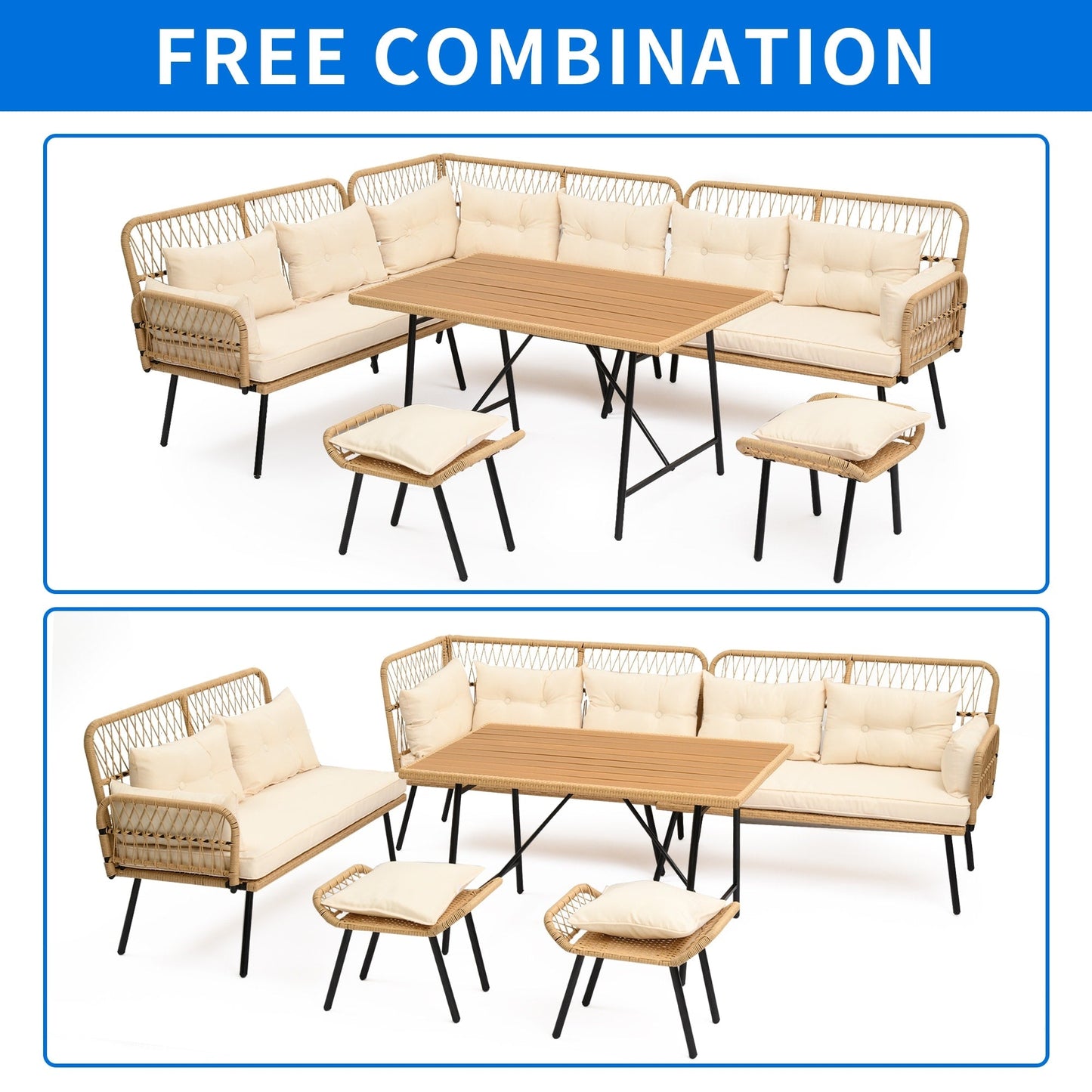 Set da conversazione per mobili da giardino in vimini nero Moasis da 6 pezzi - 6 pezzi