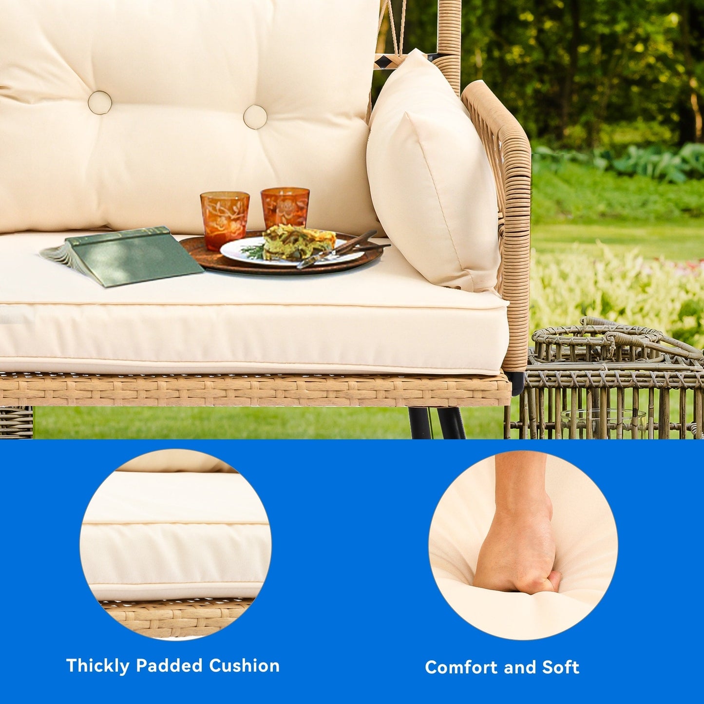 Set da conversazione per mobili da giardino in vimini nero Moasis da 6 pezzi - 6 pezzi