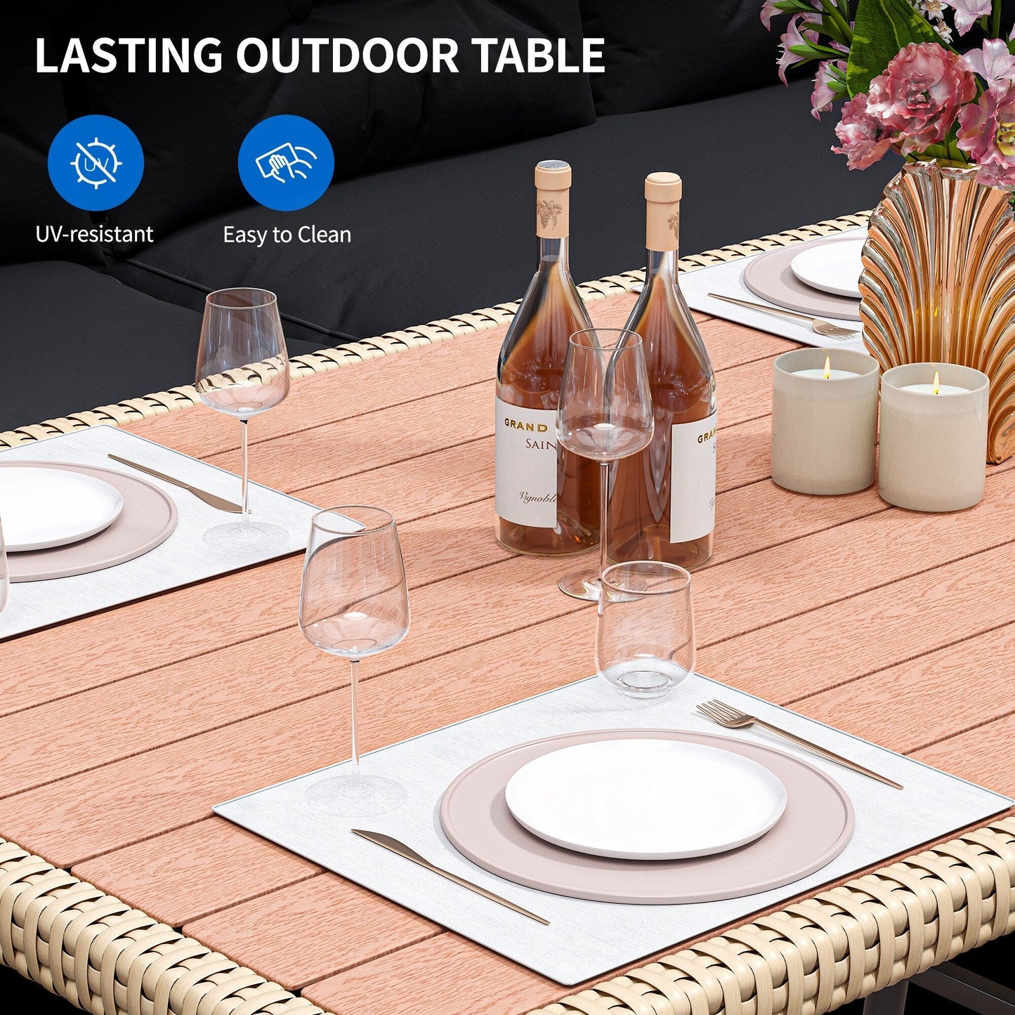 Set da conversazione per mobili da giardino in vimini nero Moasis da 6 pezzi - 6 pezzi