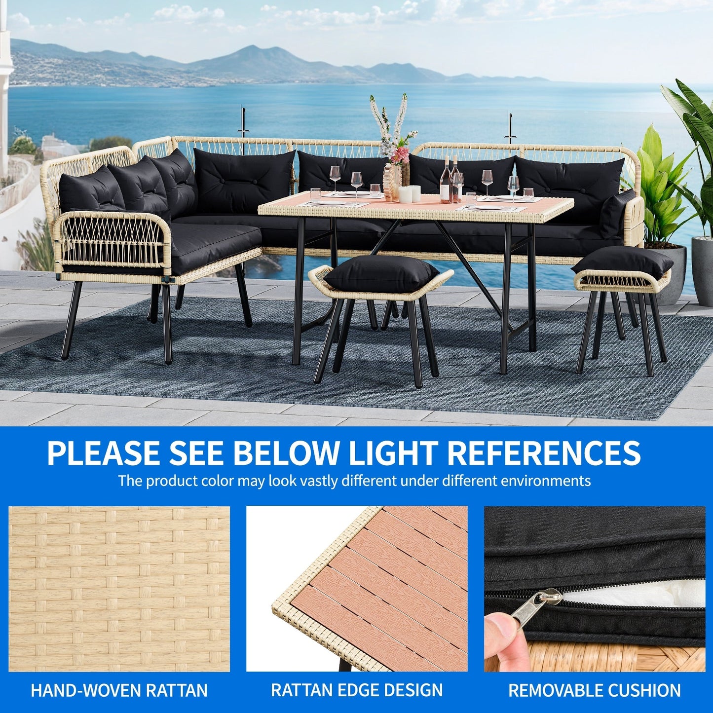 Set da conversazione per mobili da giardino in vimini nero Moasis da 6 pezzi - 6 pezzi