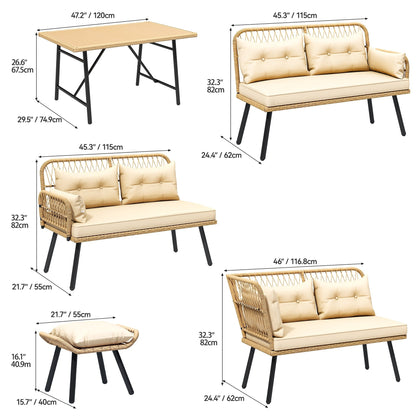 Set da conversazione per mobili da giardino in vimini nero Moasis da 6 pezzi - 6 pezzi
