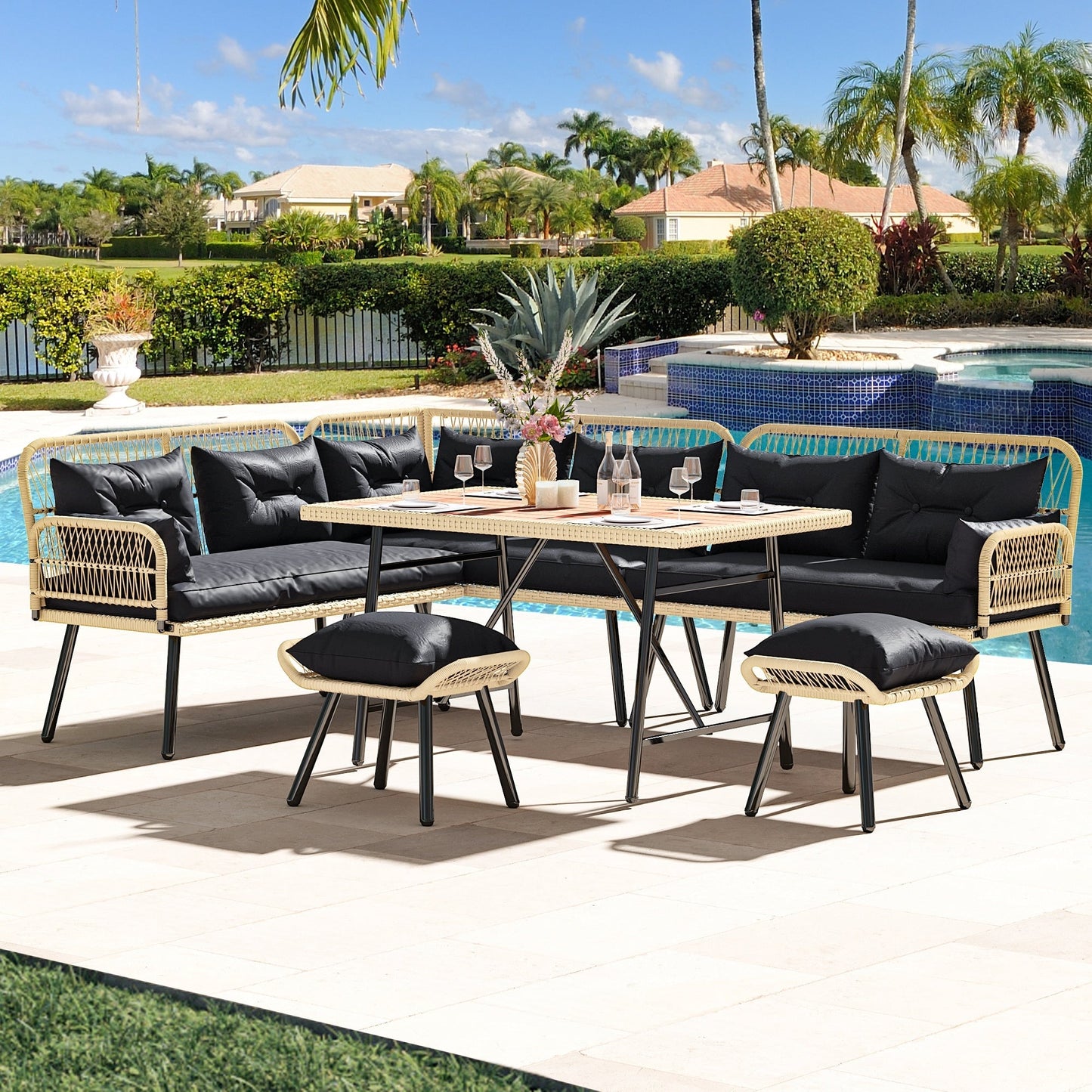 Set da conversazione per mobili da giardino in vimini nero Moasis da 6 pezzi - 6 pezzi