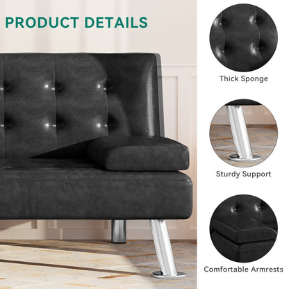 Divano letto futon moderno pieghevole in similpelle Moasis - 64 L x 30 P x 26 A